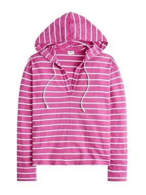 J. Crew Pink & White Striped V-Neck Pullover Cotton Hoodie XL XLarge NWT